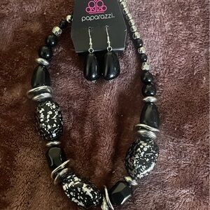 Black stone necklace and earring set